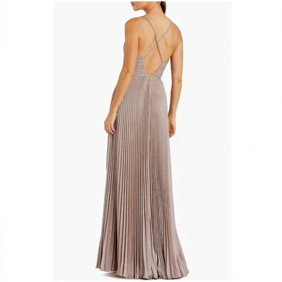 Mac Duggal Shimmer Pleated V-Neck Open Back Gown, Sz 12, NWT, Rose-gold - Picture 2 of 3